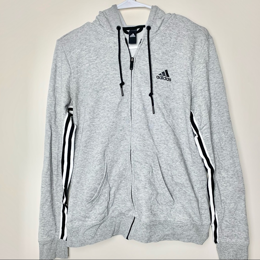 Adidas gray zipper hoodie athleisure sweatshirt